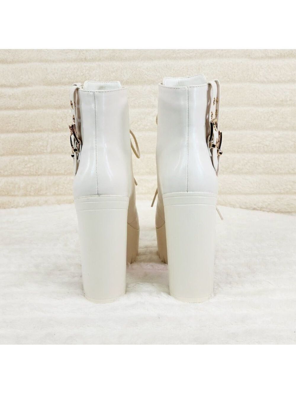 Linda Cream Off White Light Weight Chunky Platform Heel Ankle Boots - Picture 4 of 9